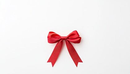A vibrant red ribbon bow placed centrally on a clean white background, ideal for gift wrapping