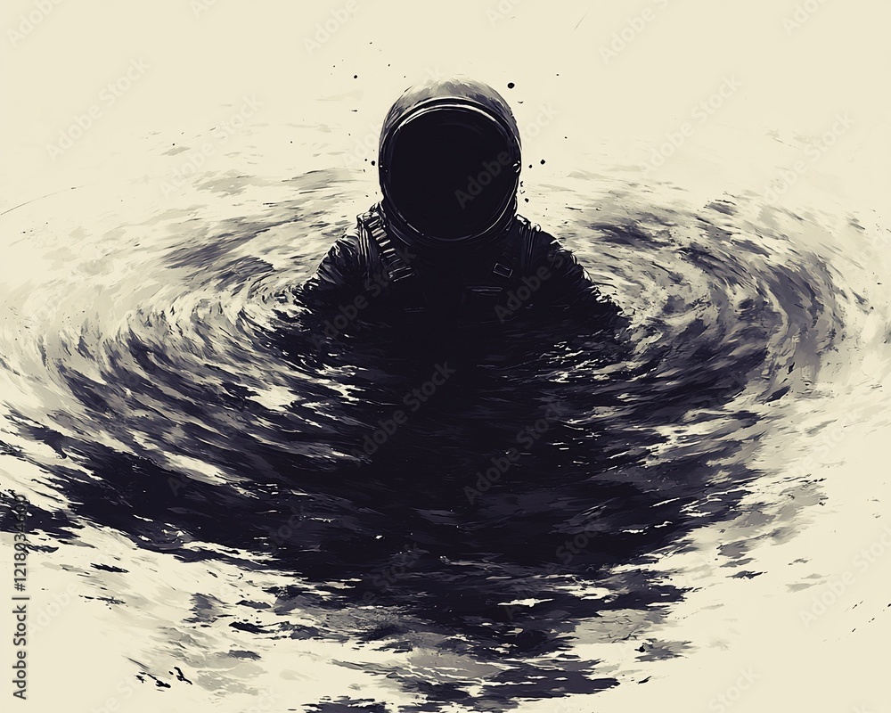 Poster Astronaut submerged in a swirling vortex of dark water.