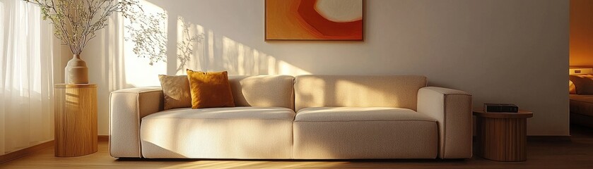Cozy Modern Living Room with Stylish Sofa and Natural Light