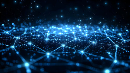 Abstract Digital Network: Glowing Blue Connections and Nodes