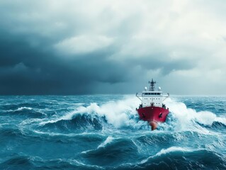 A stormy ocean with an oil tanker struggling against massive waves, cinematic intensity