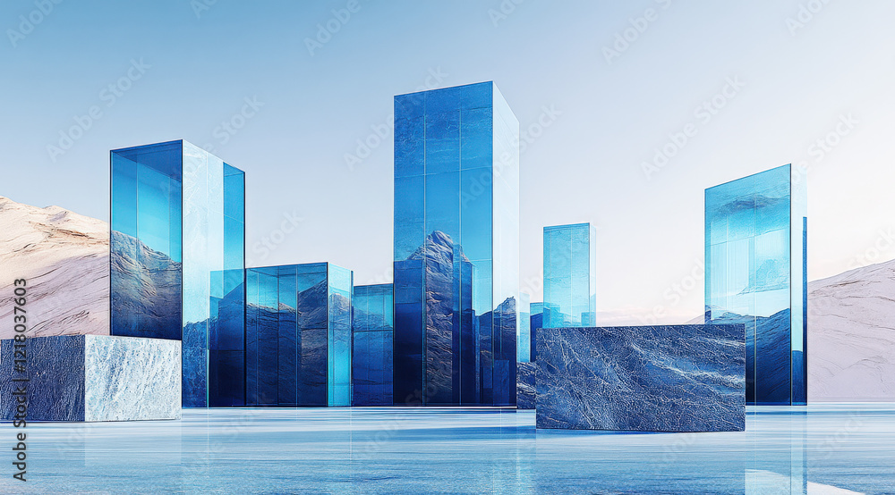 Poster 3d rendered rectangular architectural model