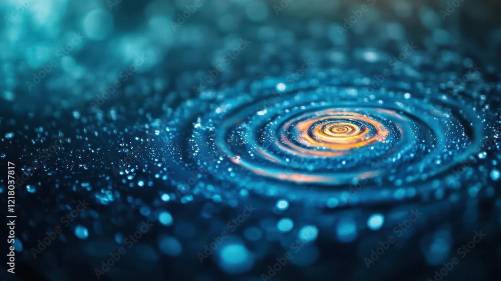 Poster Captivating Spiral of Water Droplets Forming a Dynamic Pattern with Sparkling Light Reflections Evoking a Sense of Fluidity and Natural Beauty