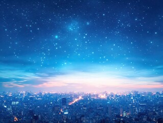 Fototapeta premium A surreal depiction of a starry sky blending into a cityscape at night, imaginative and dreamy