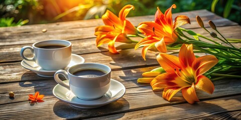 Summer Still Life: Coffee & Orange Lilies - Beautiful Floral Photography