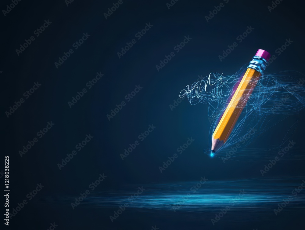 Poster elegant pencil resting against a vibrant blue background showcasing its sleek design and craftsmansh