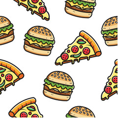 Pizza burger pattern seamless for fast food packaging