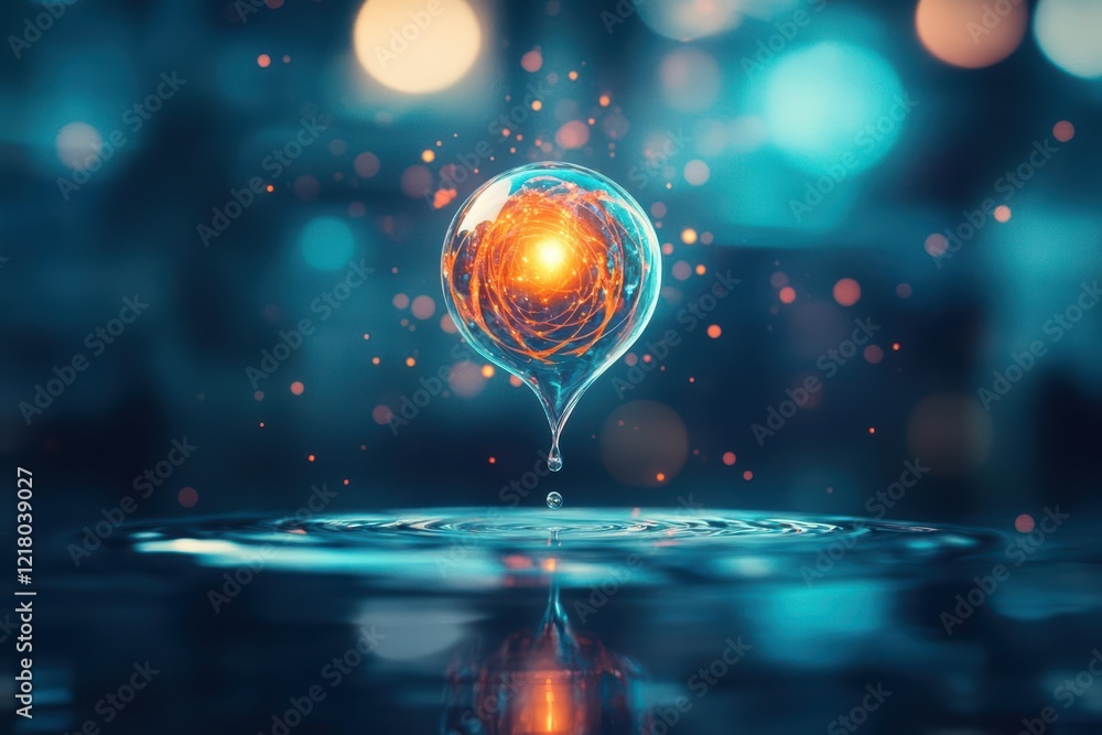 Aufkleber A Captivating Close-Up of a Single Water Droplet Illuminated by a Fiery Orange Glow with Reflections Creating a Magical and Ethereal Atmosphere