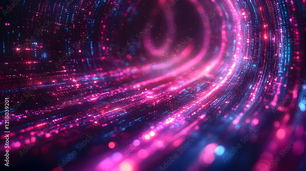 Poster abstract pink and purple data flow background with glowing particles and dynamic motion