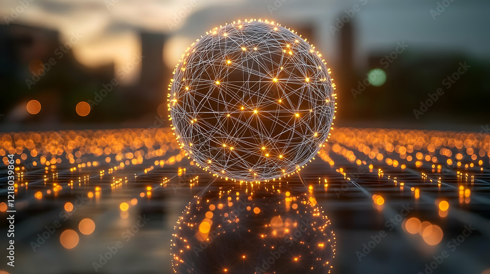 Poster glowing sphere network: abstract digital connection background
