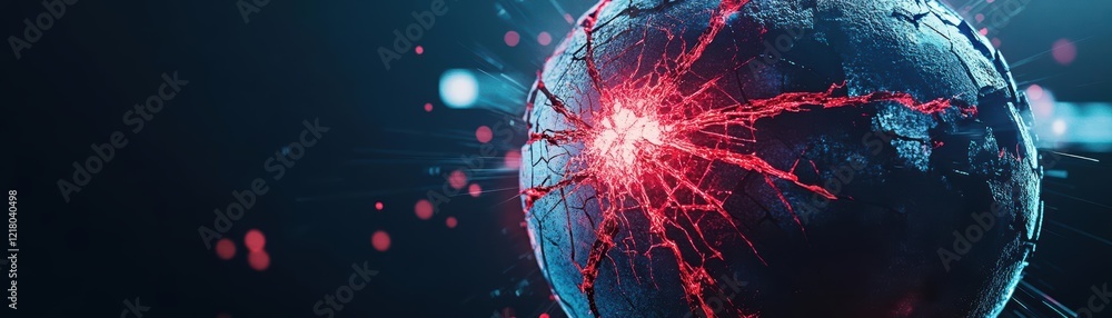 Poster close up of celestial sphere emitting mysterious red light against dark cosmic background evoking aw