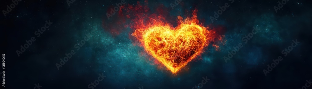 Poster Mesmerizing Heart Shaped Fire Illuminating the Darkness Creating an Enigmatic and Passionate Atmosphere in a Mysterious Nighttime Setting