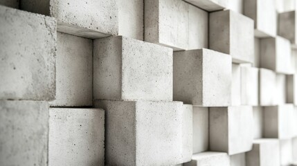 Grey concrete cubes stacked in a wall. Ideal for architecture, design, and texture projects.