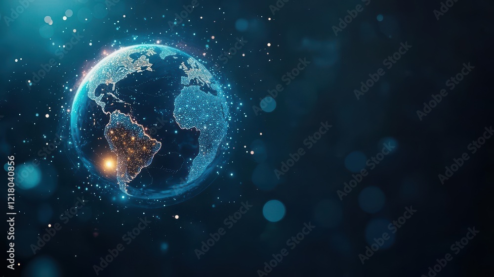 Poster earth surrounded by a radiant blue aura illuminating the vastness of space creating a captivating an