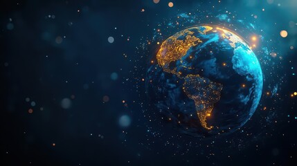 Obraz premium A symbolic image of Earth surrounded by glowing water droplets, global unity and sustainability theme