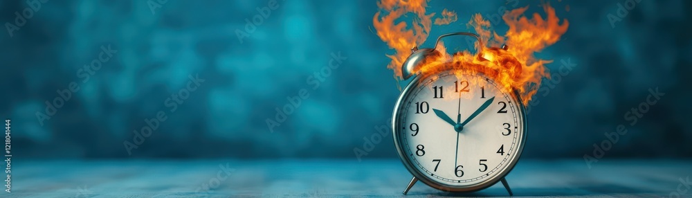 Poster Alarm Clock Surrounded by Flames Capturing a Unique Blend of Time and Danger in a Dramatic and Captivating Visual Representation of Chaos