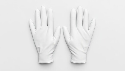 Obraz premium Pair of pristine white gloves displayed symmetrically on a clean surface, suggesting elegance and protection