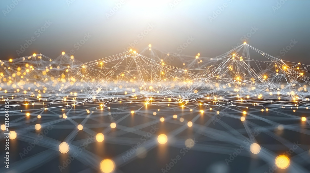 Poster illuminated network: abstract digital landscape of connections and data points