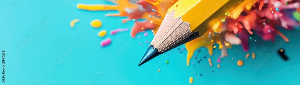 Poster vibrant arrangement of colored pencils and a single graphite pencil on a bright blue background crea