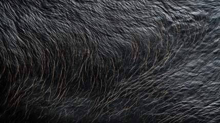 Close-up texture of dark, wet animal fur with visible hair strands and wrinkles.