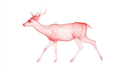 Elegant red outline of a deer walking gracefully, showcasing its anatomy with a minimalist background