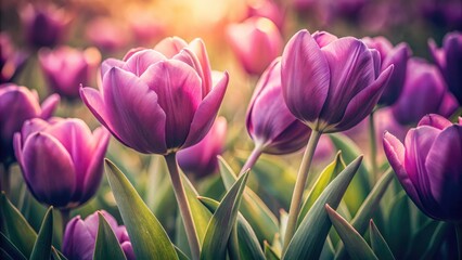 Obraz premium Vintage Purple Tulip Closeup - Retro Floral Photography, Spring Flowers, Botanical Image