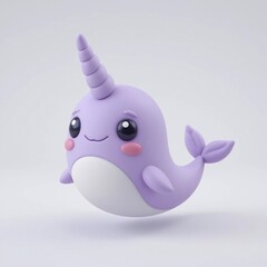 Adorable 3D Render of a Cute Purple Narwhal Cartoon Character