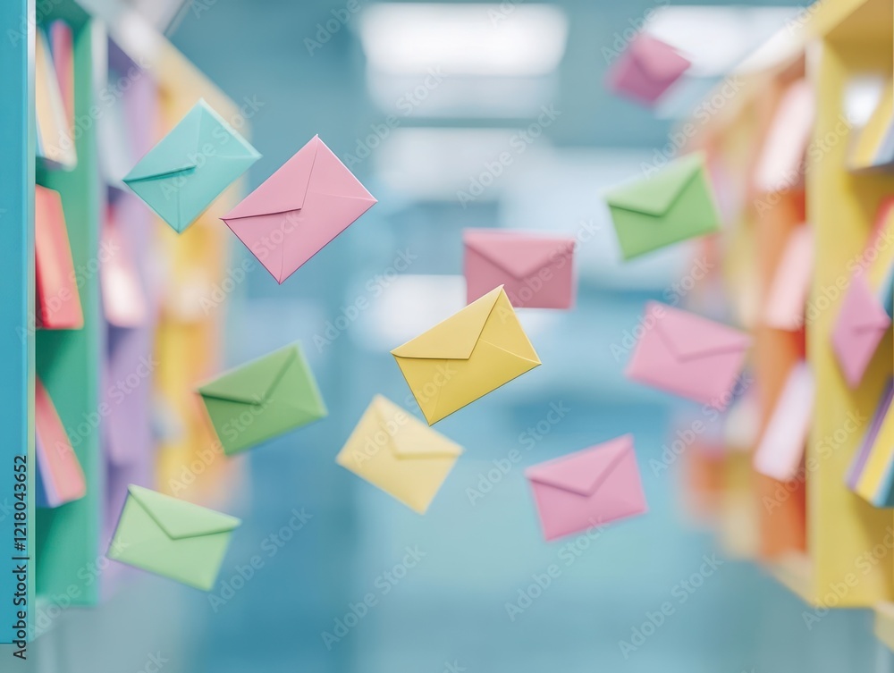 Poster vibrant arrangement of colorful paper notes in various shapes and sizes creating a lively and artist