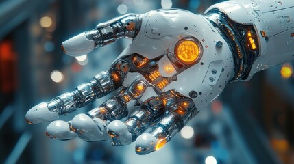 Fototapeta premium Futuristic Robotic Hand: A Close-Up of Advanced Technology
