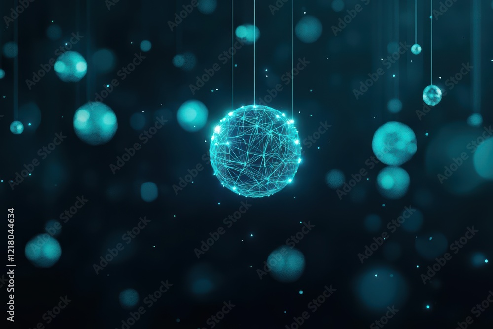 Poster Intricate Sphere with an Elaborate Network of Interconnected Lines and Dots Representing Global Connectivity and Modern Technology in a Digital Realm