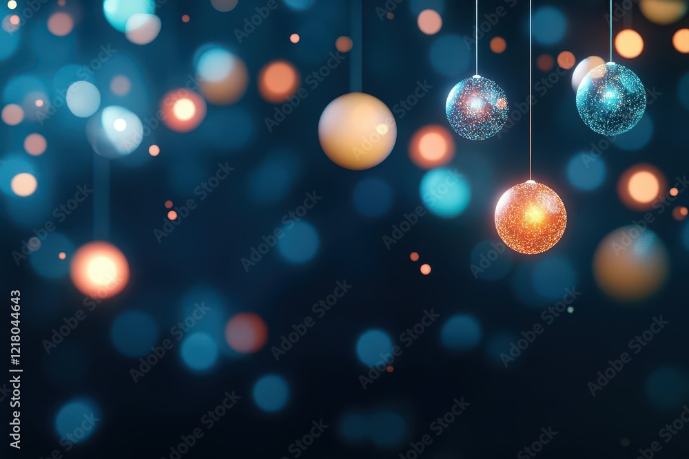 Poster Abstract art of glowing spheres floating in dark space, futuristic and bold