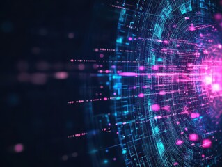 Obraz premium Abstract artistic visualization of AI data processing, vibrant digital patterns, dark background