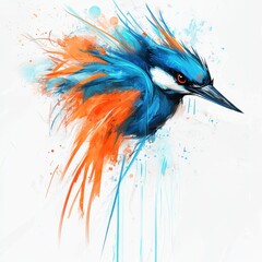Obraz premium Vibrant Blue Bird Illustration with Dynamic Splashes of Color