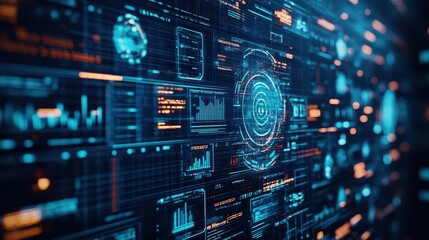 Fototapeta premium AI system managing an advanced space station, holographic displays, scifi theme, ultrarealistic