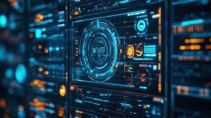 Fototapeta premium Futuristic Digital Interface Displaying Advanced Technology Concepts and Innovative Designs in a Sleek and Modern Workspace Environment of Tomorrow