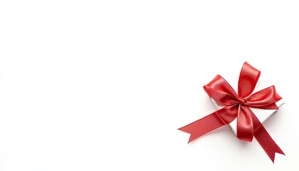A beautifully wrapped gift box with a vibrant red ribbon, set against a clean white background (2)