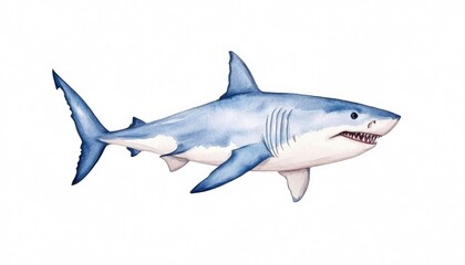 Naklejka premium Watercolor illustration of a great white shark swimming gracefully in clear ocean waters