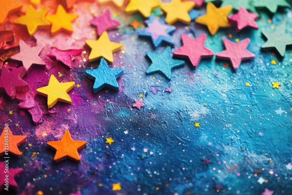 Poster vibrant colorful stars sparkling on a deep blue background creating a dreamy and enchanting cosmic a