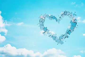Naklejka premium An artistic representation of shattered memories forming a heart shape in the sky