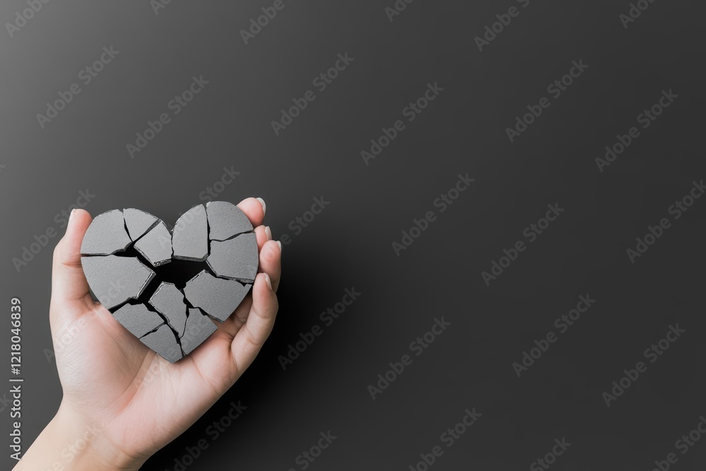 Poster a hand grasping a fractured heart symbolizing emotional turmoil and heartbreak in a poignant moment 