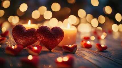 Joyful Valentine's Day 2025 celebration with heart-shaped decorations and romantic settings. Featuring couples and festive elements. Highlighting love and affection. Ideal for Valentine's Day content.