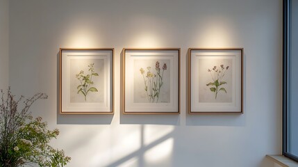 frames on a classic white wall, creating a timeless and elegant display