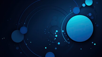 Abstract blue design with circles and lines on a dark background.