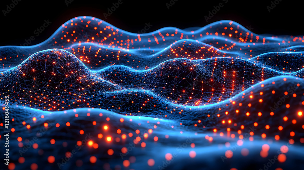 Poster abstract glowing particle waves digital art background
