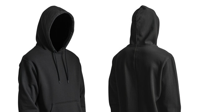 A man is wearing a black hoodie with a hood pulled up over his head
