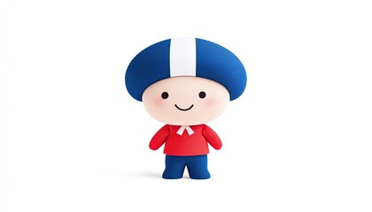 Cute cartoon character with a blue hat and red shirt, smiling against a plain white background, ideal for children's content