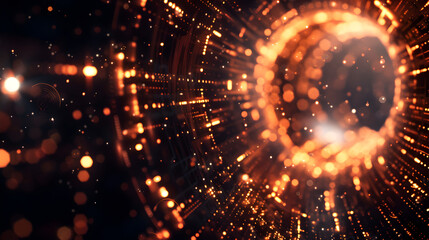 Obraz premium Abstract visualization of light particles creating a dynamic, swirling effect.
