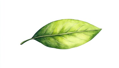 A vibrant green leaf showcasing intricate vein patterns against a clean white background, ideal for nature themes