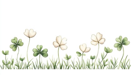 Delicate illustration of clover flowers in varying shades, set against a clean white background