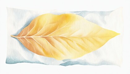 A large, vibrant yellow leaf resting on a soft, textured background, evoking tranquility and nature's beauty